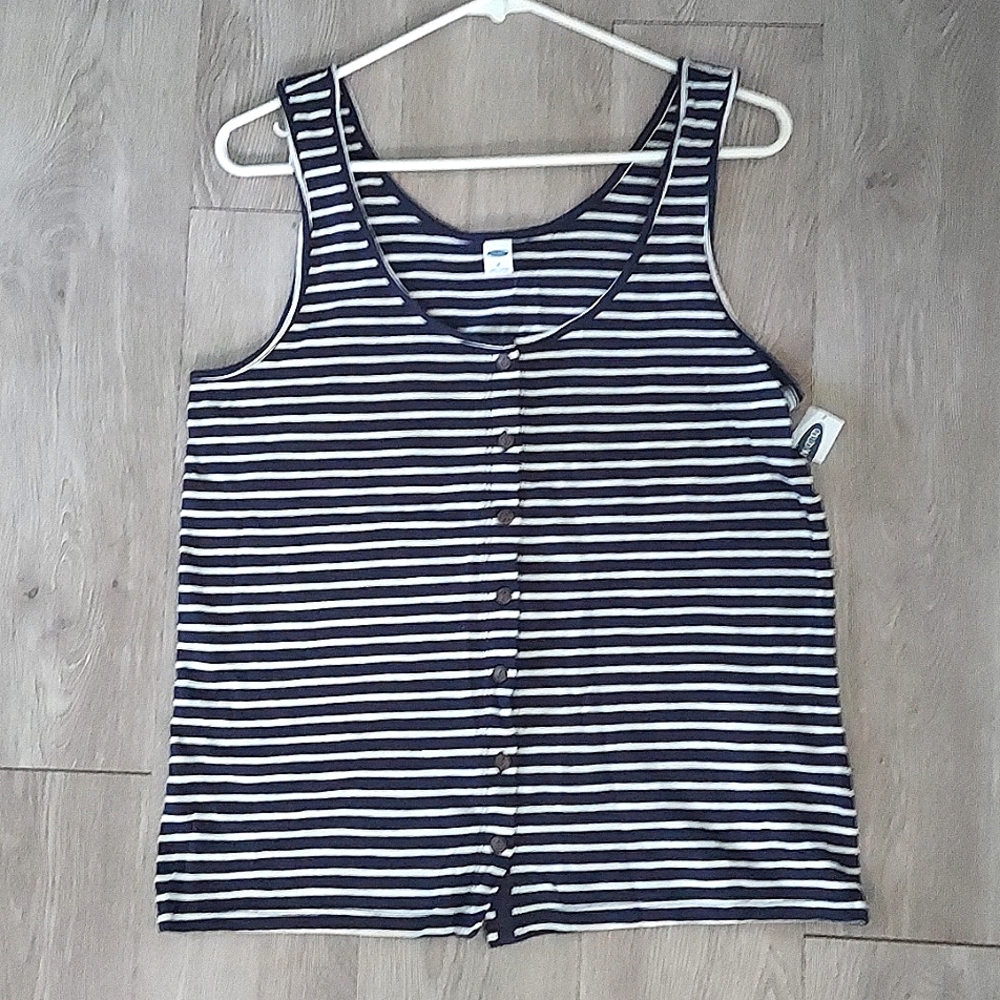 Old Navy Buttondown Navy/White Tank Top